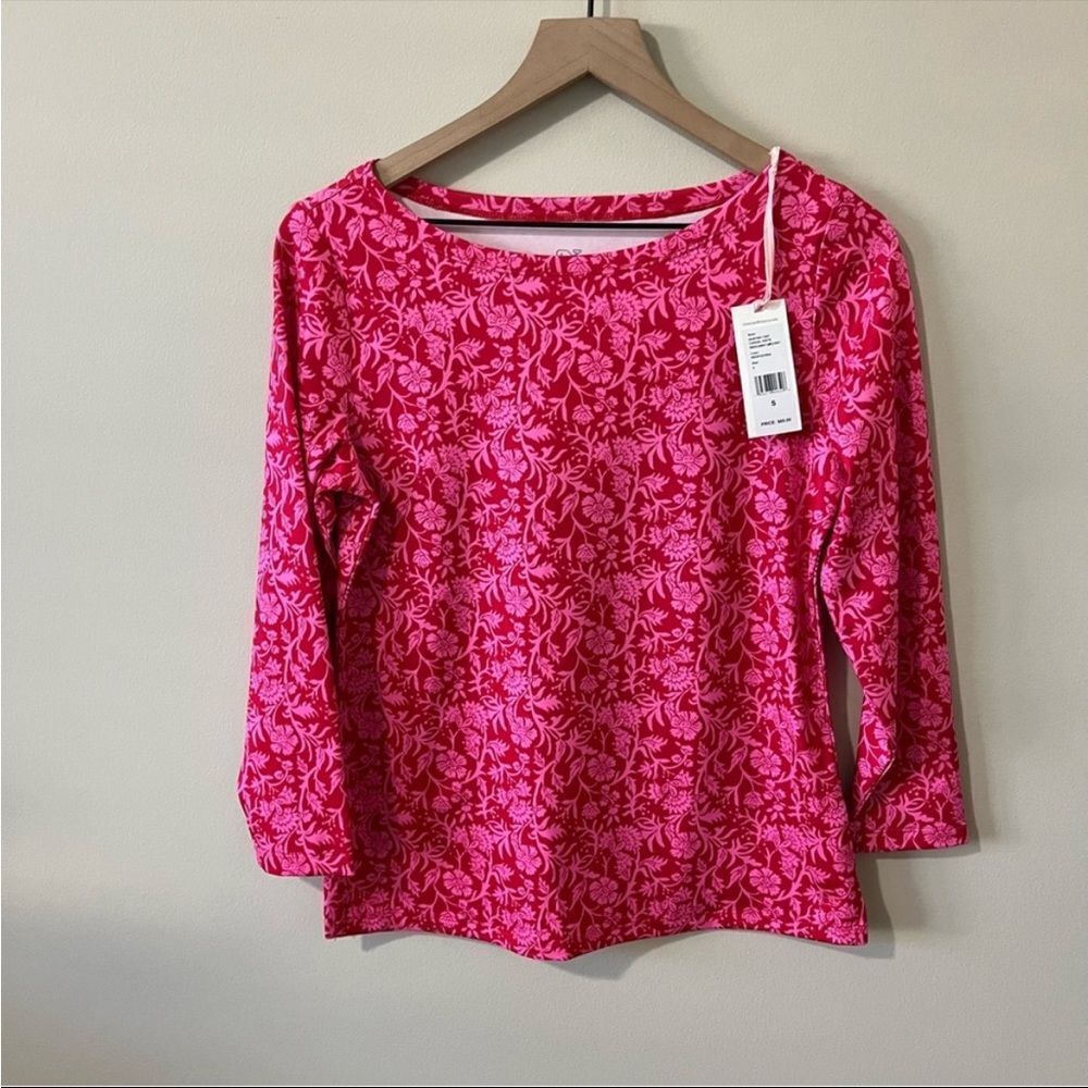 Vineyard vines Printed Sankaty Boatneck Simple Tee Red/Fuchsia